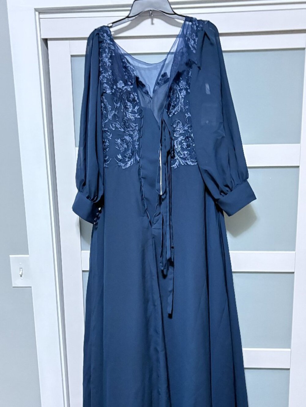 Miss Veil Formal Mother of the Bride Bridal Dress Navy sz 16W Long Flowy NEW